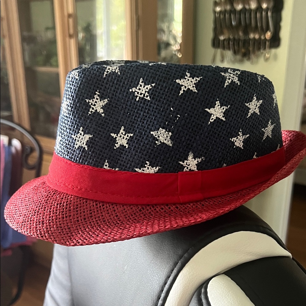 #0856+ Unisex Red and Blue Star Patterned Hat - Picture 3 of 12